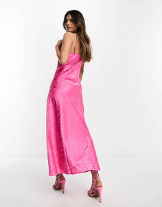 Розовое платье миди на бретелях из жаккардового атласа YAS Bridesmaid Y.A.S