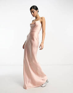 Атласное платье макси с воротником-хомутом Pretty Lavish Bridesmaid Keisha