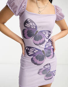 Мини-сетчатое платье Tammy Girl с принтом бабочки Y2K