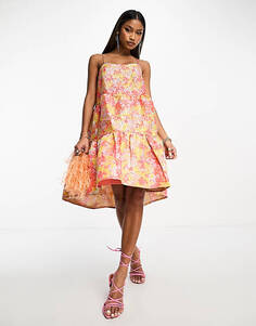 Жаккардовое платье миди YAS с розовым цветочным принтом Y.A.S