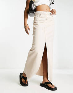 Серо-коричневая легкая джинсовая юбка макси с разрезом спереди ASOS DESIGN