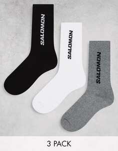Набор из 3 повседневных носков унисекс белого, черного и серого цветов Salomon
