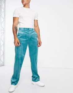 Синие бархатные брюки широкого кроя Topman