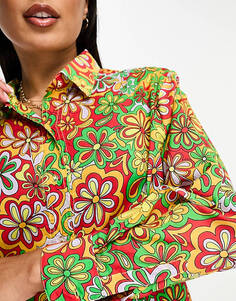 Только пляжная рубашка оверсайз с ярким цветочным принтом в стиле 70-х. Only