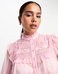 Розовая блузка викторианского цвета с вышивкой на кокетке Miss Selfridge