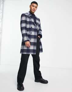 Длинное шерстяное пальто в синюю клетку Gianni Feraud