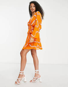 Оранжевое платье мини с завязками на талии ASOS DESIGN Tall