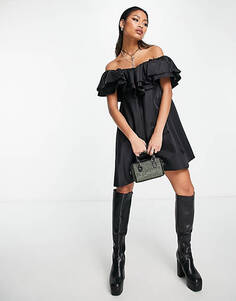 Черное платье мини с рюшами Something New X Naomi Anwer Unknown