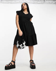 Черное многоярусное мини-платье Only Curve