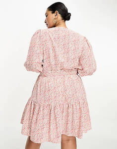 Винтажное мини-платье с объемными рукавами и запахом Glamorous Curve