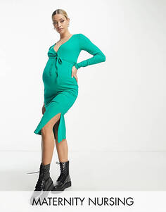 Зеленое платье миди миди с завязкой на талии для беременных Mamalicious Mama.Licious