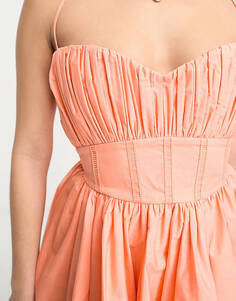 Персиковое хлопковое структурированное платье мини для выпускного с корсетом ASOS DESIGN Petite