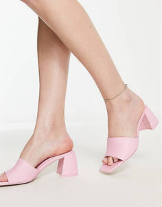 Розовые босоножки на массивном каблуке с квадратным носком Stradivarius
