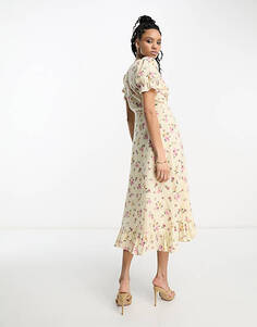 Эксклюзивное льняное платье миди с запахом и цветочным принтом &amp; Other Stories