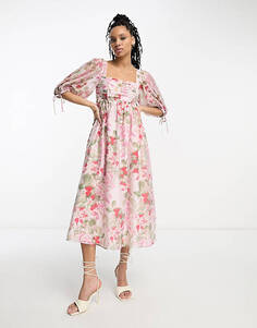 Розовое объемное платье миди со сборками &amp; Other Stories