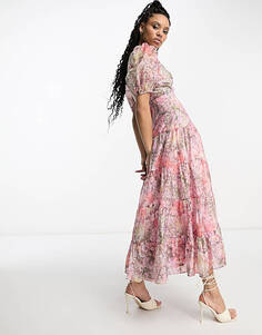 Эксклюзивное многоярусное платье миди с розовым цветочным принтом &amp; Other Stories