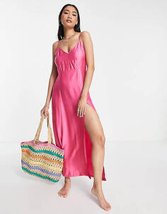 Розовое атласное пляжное платье-комбинация Isla &amp; Bird