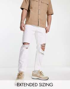 Белые классические жесткие джинсы с прорезями на коленях ASOS DESIGN