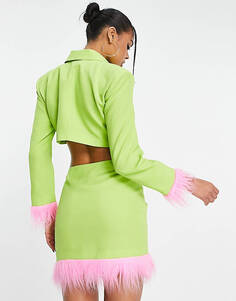 Комбинированная юбка ASYOU с розовой отделкой из искусственного меха зеленого цвета