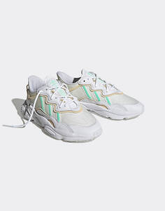 Бело-мятно-зеленые кроссовки adidas Originals Ozweego