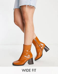 Светло-коричневые лакированные ботинки на среднем каблуке ASOS DESIGN Wide Fit Reform