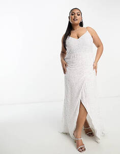 Свадебное платье макси цвета слоновой кости с драпировкой по бокам ASOS EDITION Curve Nia