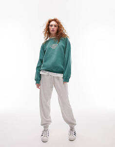 Зеленый свитшот в винтажном стиле с вышивкой Topshop 10013 New York Soho
