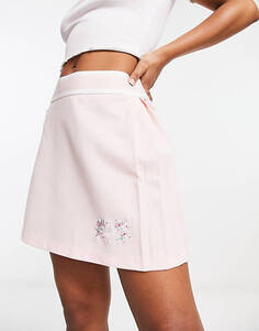 Пастельно-розовая плиссированная юбка adidas Originals с цветочным логотипом