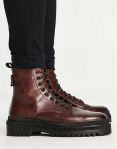Коричневые кожаные ботинки на шнуровке Walk London astoria