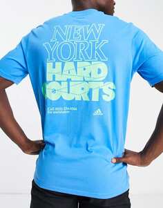 Синяя футболка с графическим принтом adidas Tennis New York