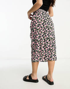 Черная розовая юбка миди со сборками спереди Miss Selfridge Petite