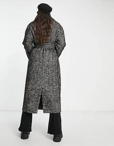Элегантное черно-белое пальто с поясом в елочку ASOS DESIGN Tall