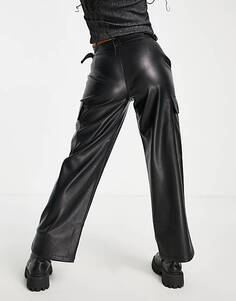 Черные брюки карго из искусственной кожи ASOS DESIGN Petite