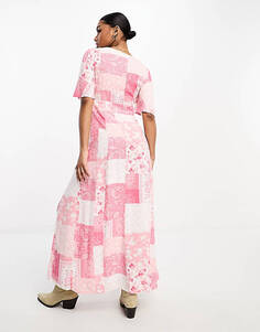 Розовое платье макси с ангельскими пуговицами Miss Selfridge в стиле пэчворк