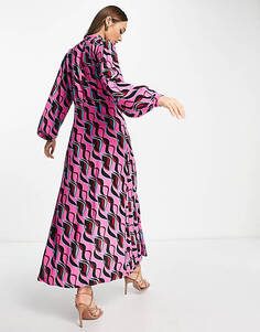 Розовое чайное платье макси с абстрактным волнистым принтом YAS Y.A.S