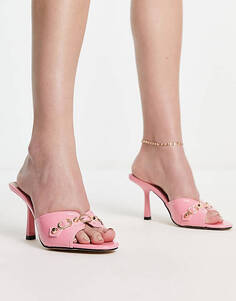 Розовые лакированные туфли-мюли на каблуке RAID Gloria