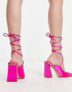 Ярко-розовые атласные туфли с вырезами и завязками RAID Rishita