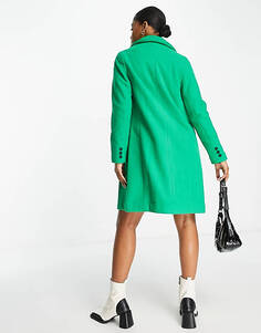 Ярко-зеленое пальто с пуговицами и подкладкой New Look