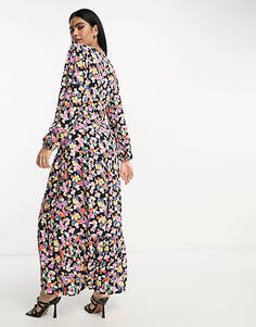 Ярусное платье макси на пуговицах Vila с цветочным принтом