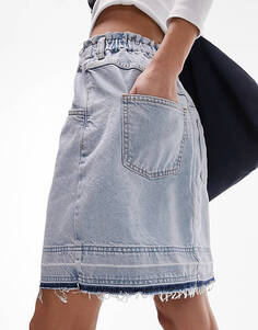 Джинсовая юбка в виде бумажного пакета Topshop с приспущенным краем отбеленного цвета