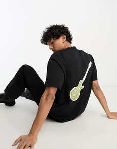 Черная футболка свободного кроя с принтом на спине Pretty Green Zozo Guitar