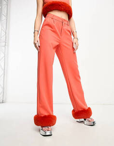 Оранжевые широкие брюки Extro &amp; Vert с отделкой из искусственных перьев