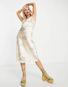 Атласное платье миди ограниченной серии Reclaimed Vintage с цветочным декором