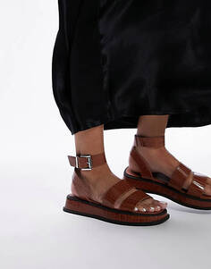 Светло-коричневые сандалии Topshop Wide Fit Grace с пряжкой под кожу крокодила