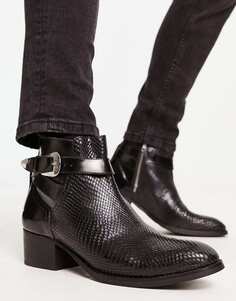 Эксклюзивные ботинки челси Asher с кубинскими ремешками H by Hudson из черной кожи с тиснением под змею