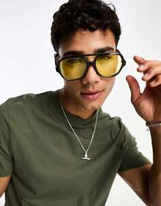Солнцезащитные очки-авиаторы в стиле ретро Only &amp; Sons с желтыми линзами