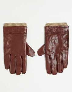 Коричневые кожаные перчатки с трикотажными манжетами Boardmans