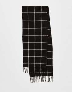 Черный плетеный шарф с бахромой в клетку Boardmans