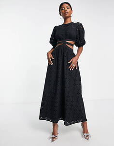 Черное платье миди с вырезами и кружевными вставками ASOS DESIGN Unknown