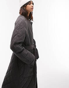 Темно-серое стеганое пальто без воротника Topshop